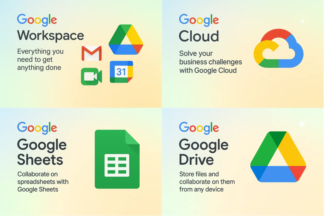Google Cloud, Google Workspace, Google Drive, Google Sheets